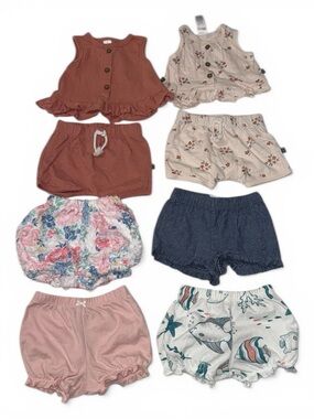 8-Piece Baby Girl Short & Tank Set - Rust, Cream, Floral, Navy, Pink, Sea Life